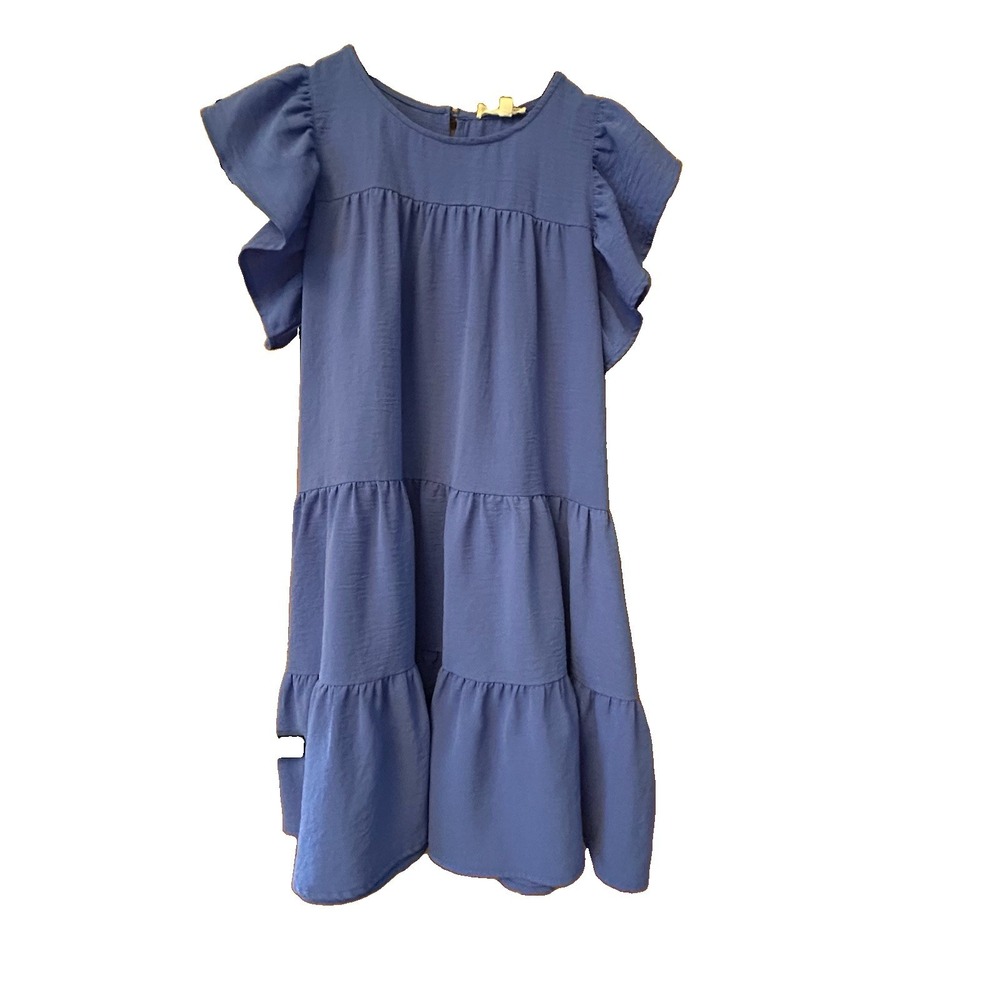 Newbury Kustom Womens Small Blue Tiered Babydoll Dress Flutter Sleeve Boho